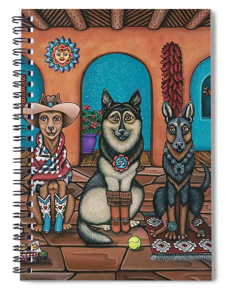 Dogs Spiral Notebook featuring the painting Fiesta Dogs by Victoria De Almeida