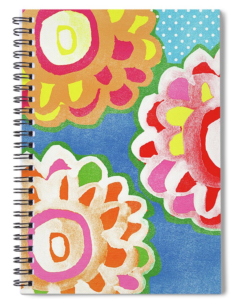 Flowers Spiral Notebook featuring the mixed media Fiesta Floral 3- Art by Linda Woods by Linda Woods