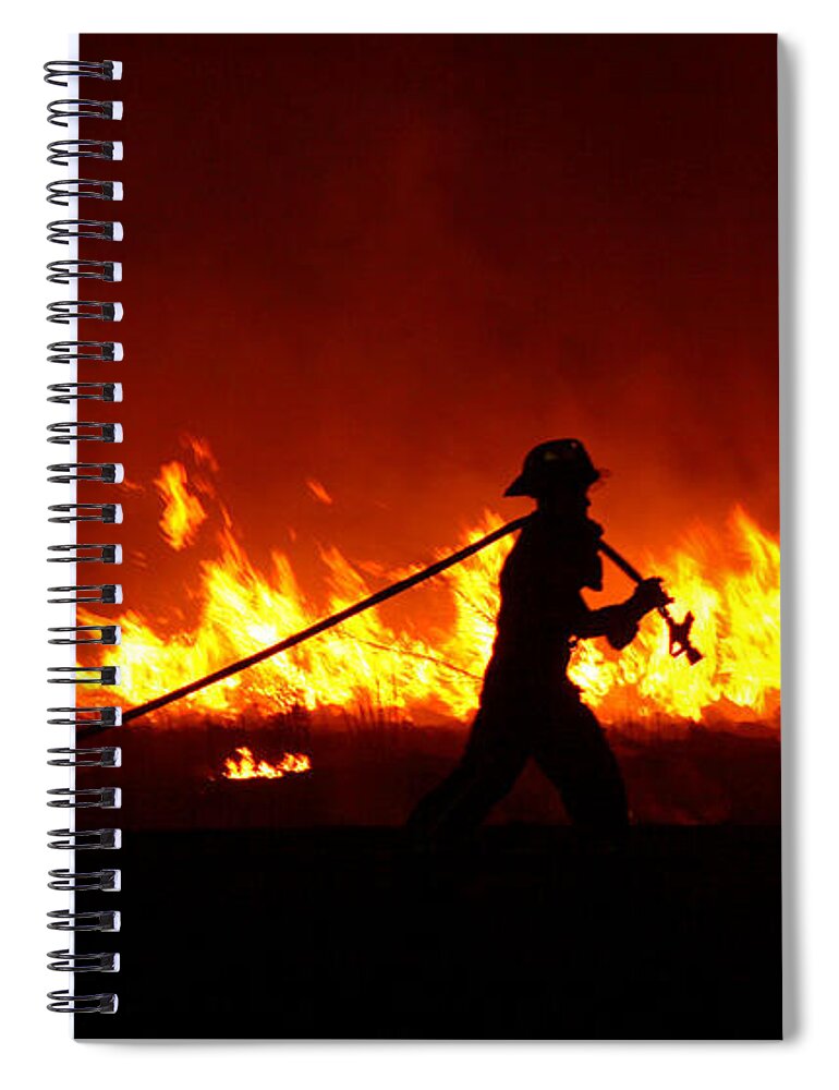 Fire Spiral Notebook featuring the digital art Fighting the Fire by Linda Unger