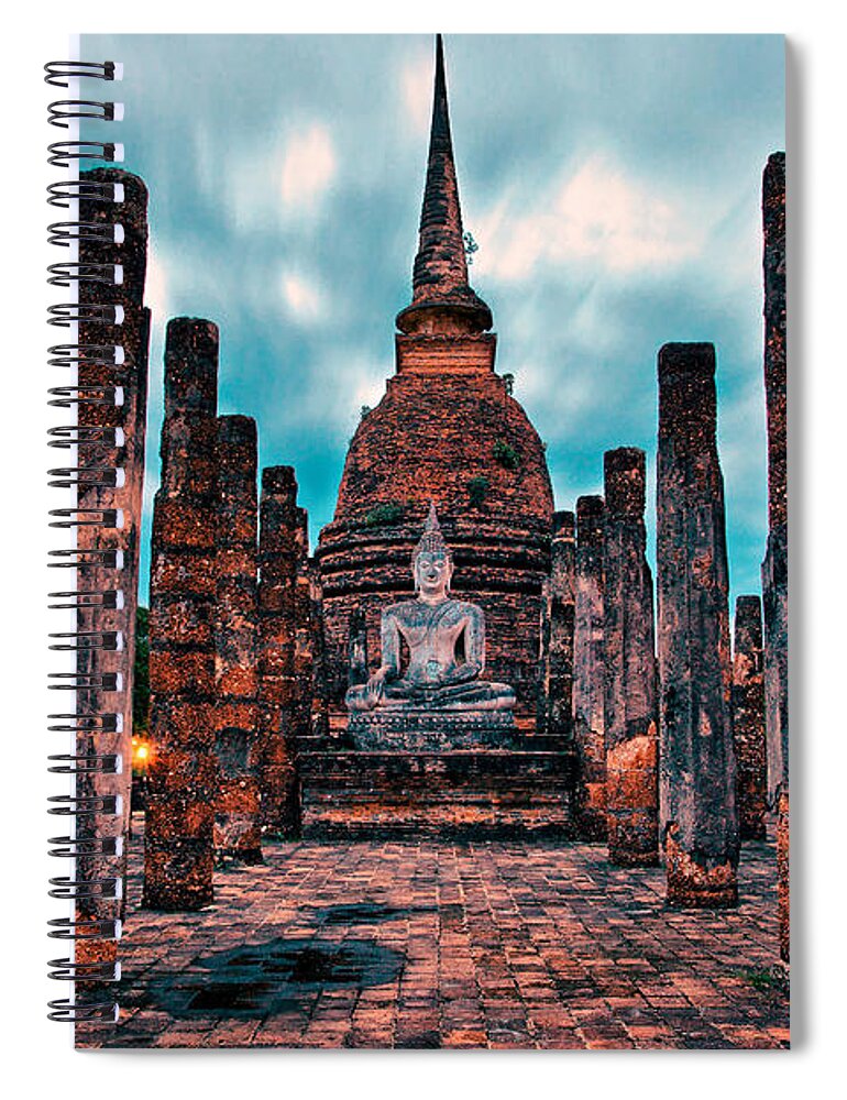 Sukhothai Spiral Notebook featuring the photograph Finding Happiness in Sukhothai, Thailand by Sam Antonio