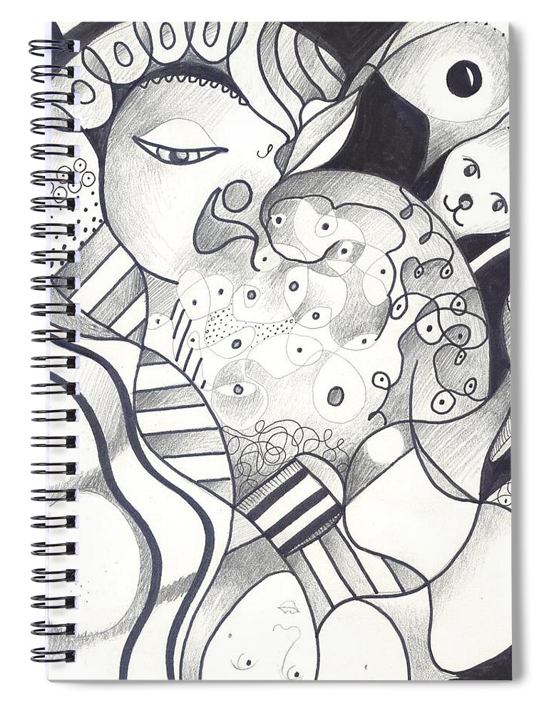 Figurative Abstraction Spiral Notebook featuring the drawing Finding The Goose That Laid The Egg by Helena Tiainen