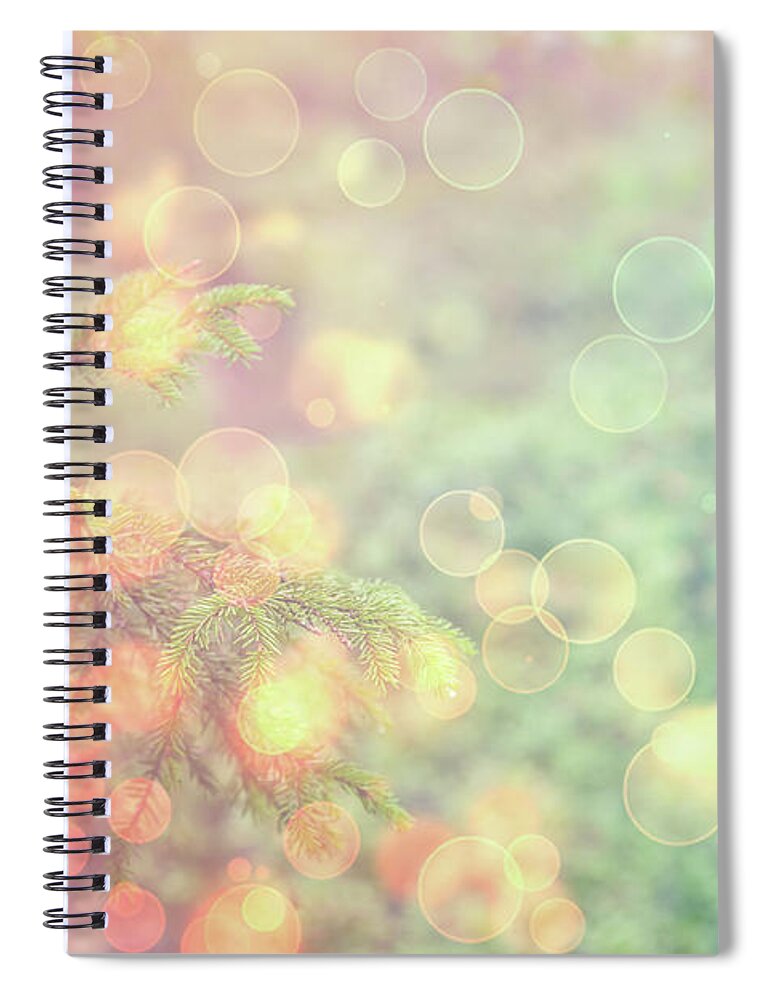 Green Spiral Notebook featuring the photograph Fir tree branch background by Sophie McAulay