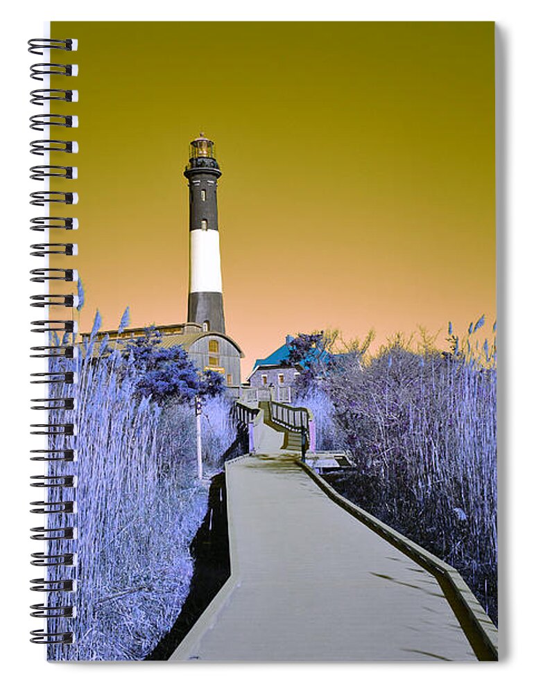 Abstract Spiral Notebook featuring the photograph Fire Island Lighthouse Gold and Purple by Stacie Siemsen