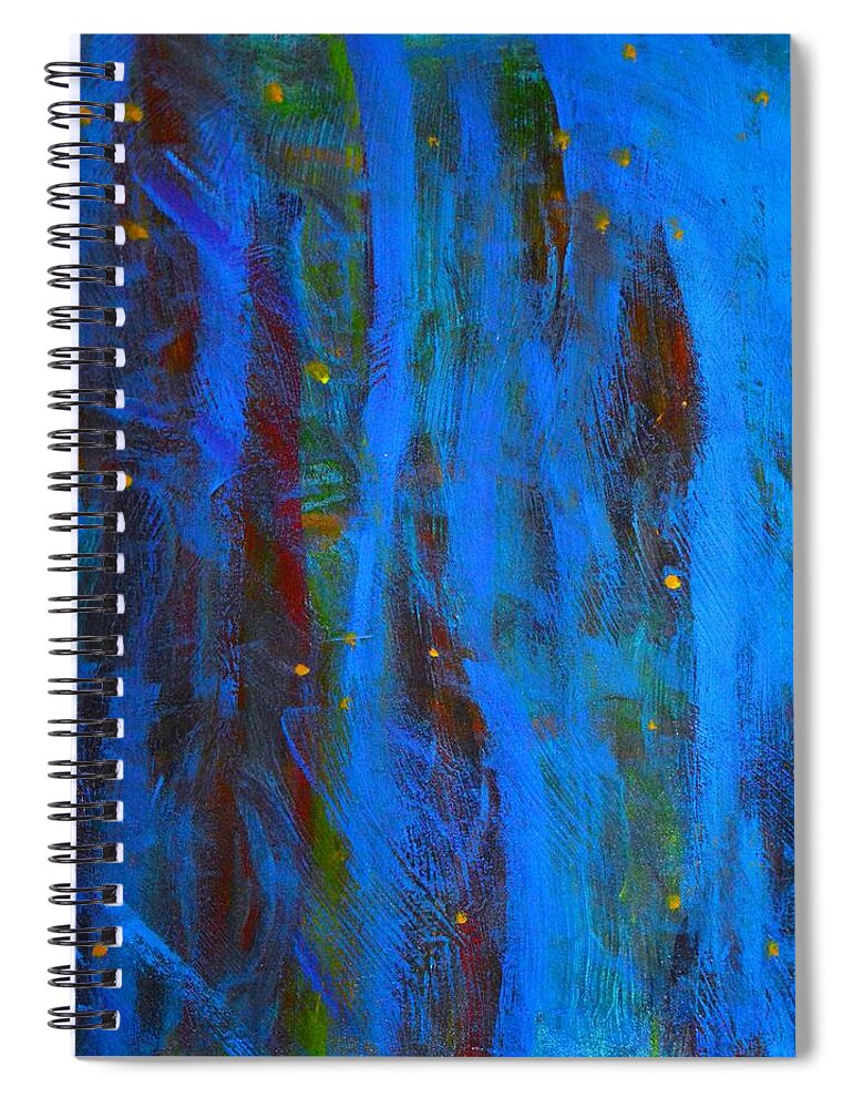 Original Spiral Notebook featuring the painting Fireflies in the Night Woods Abstract by Stacie Siemsen