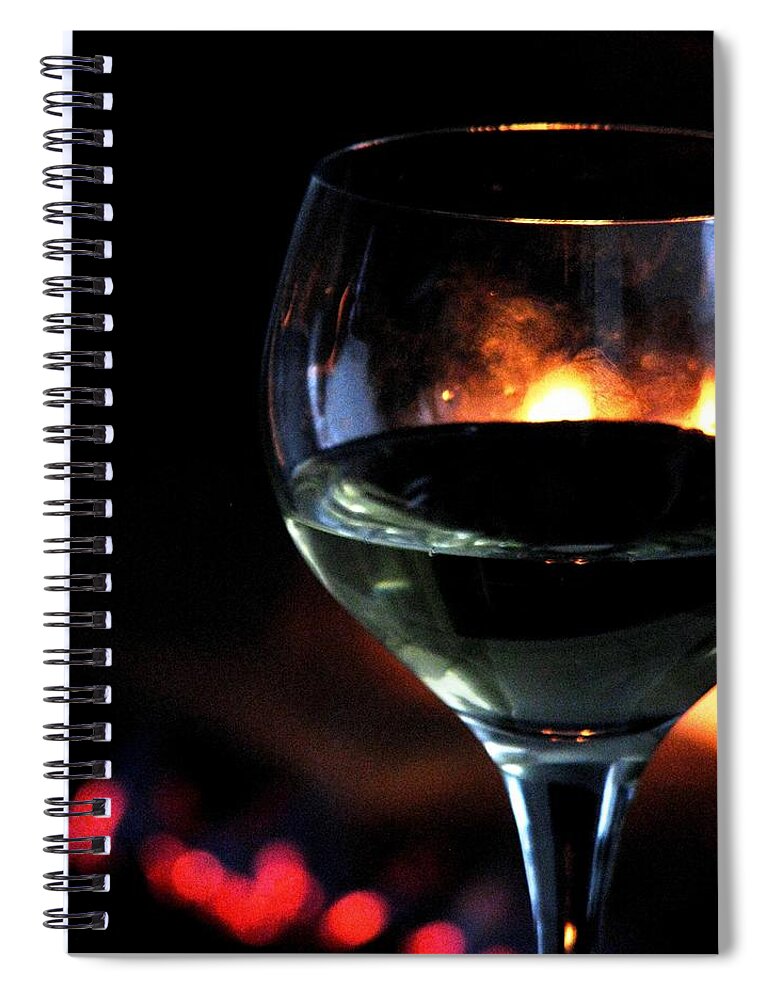 Wine Glasses Spiral Notebook featuring the photograph Firelight by Angela Davies