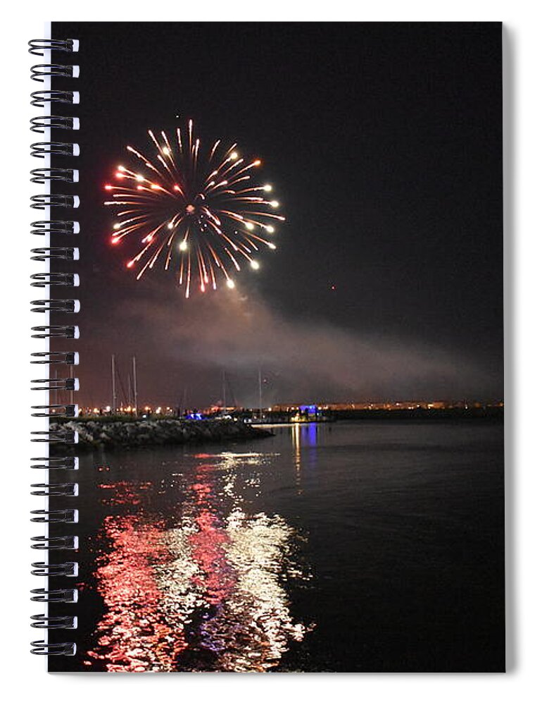 Fireworks Spiral Notebook featuring the photograph Fireworks Over Water 2 by Vicki Lewis