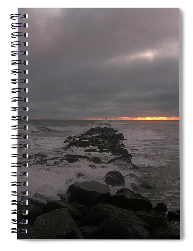 Florida Photography Spiral Notebook featuring the photograph First light at the jetty 10-6-15 by Julianne Felton