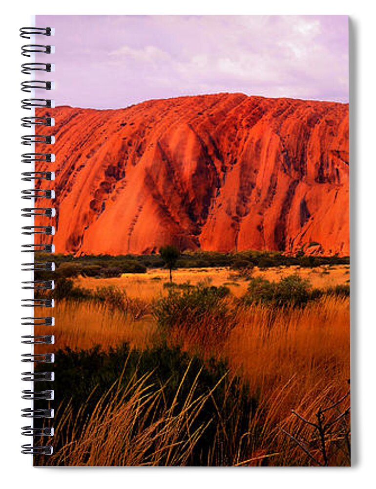 Raw And Untouched Northern Territory Series By Lexa Harpell Spiral Notebook featuring the photograph First Light - Uluru, Australia by Lexa Harpell
