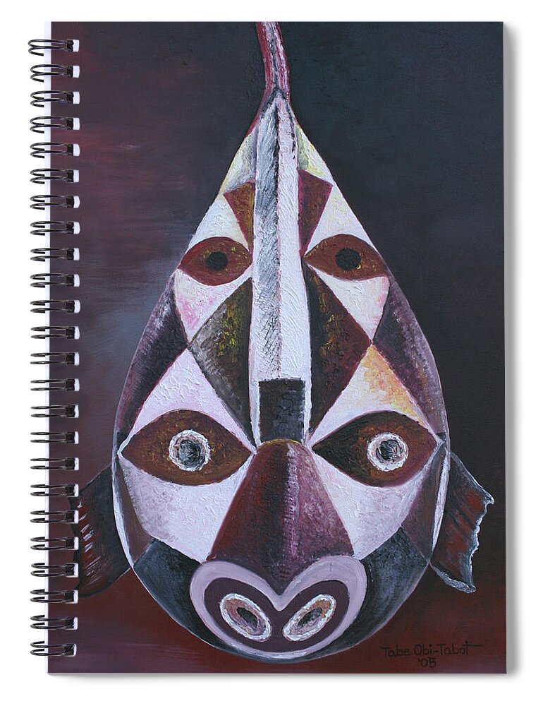 Oil On Canvas Spiral Notebook featuring the painting Fish Mask by Obi-Tabot Tabe