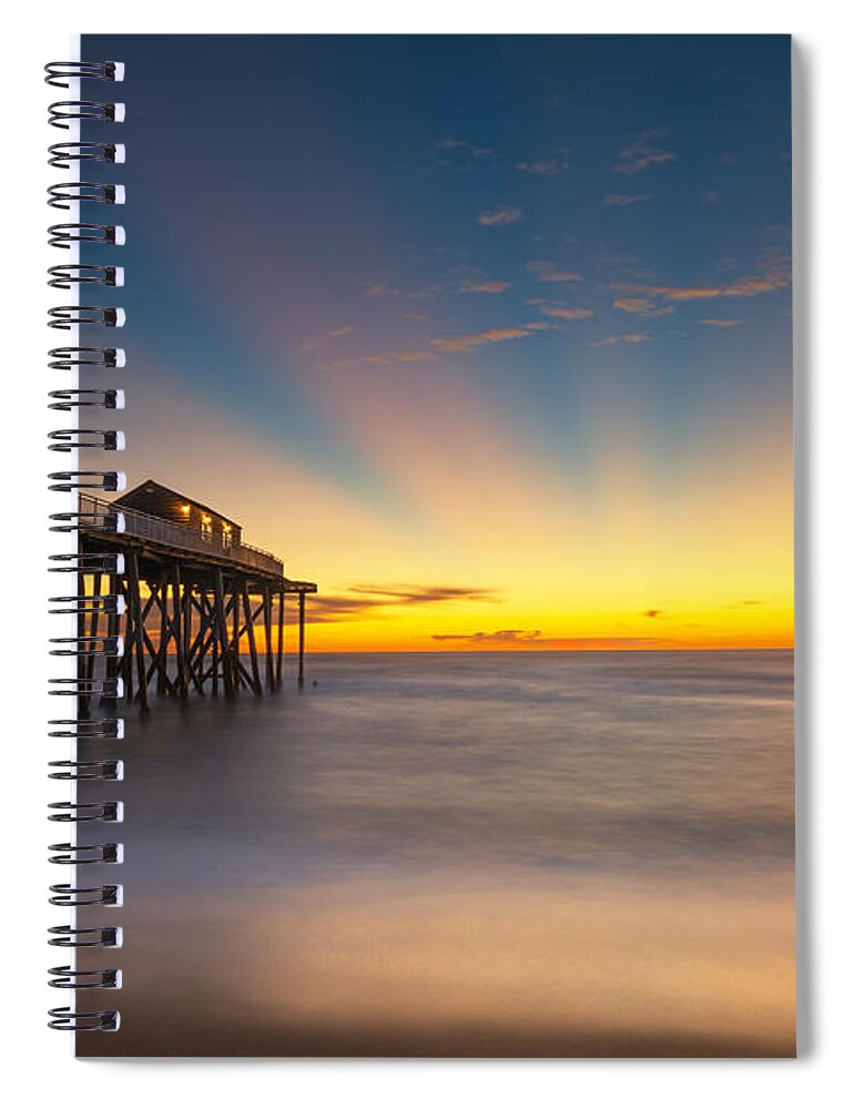 Fishing Pier Sunrise Spiral Notebook featuring the photograph Fishing Pier Sun Rays by Michael Ver Sprill