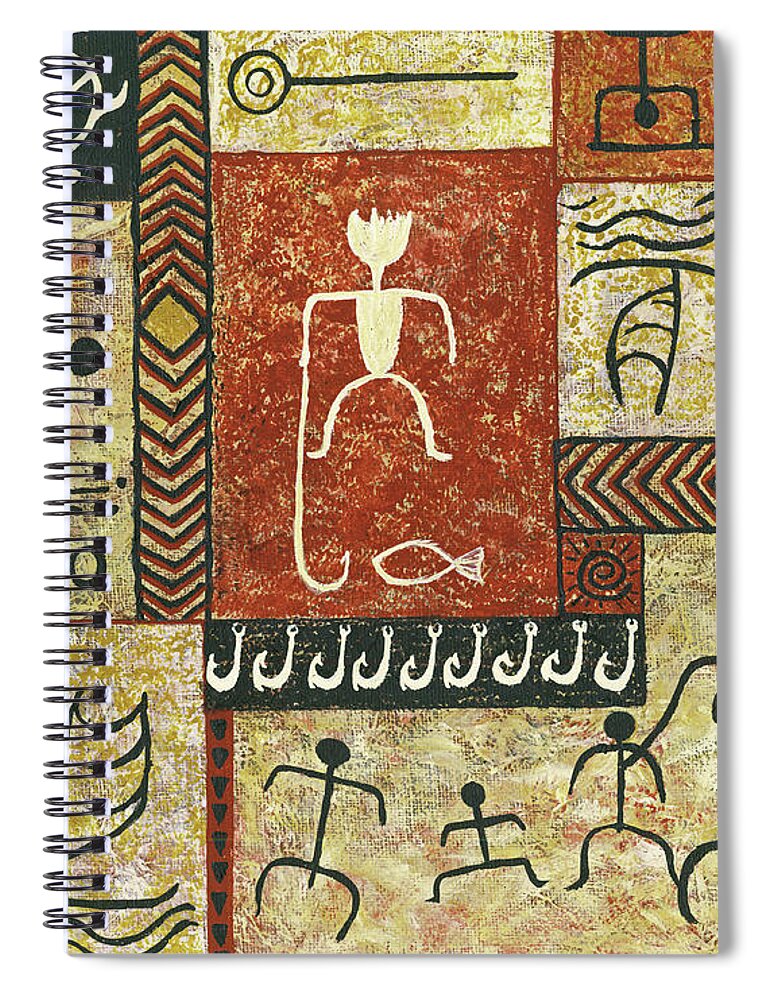 Hawaiian Petroglyphs Spiral Notebook featuring the painting Fishing Village by Darice Machel McGuire