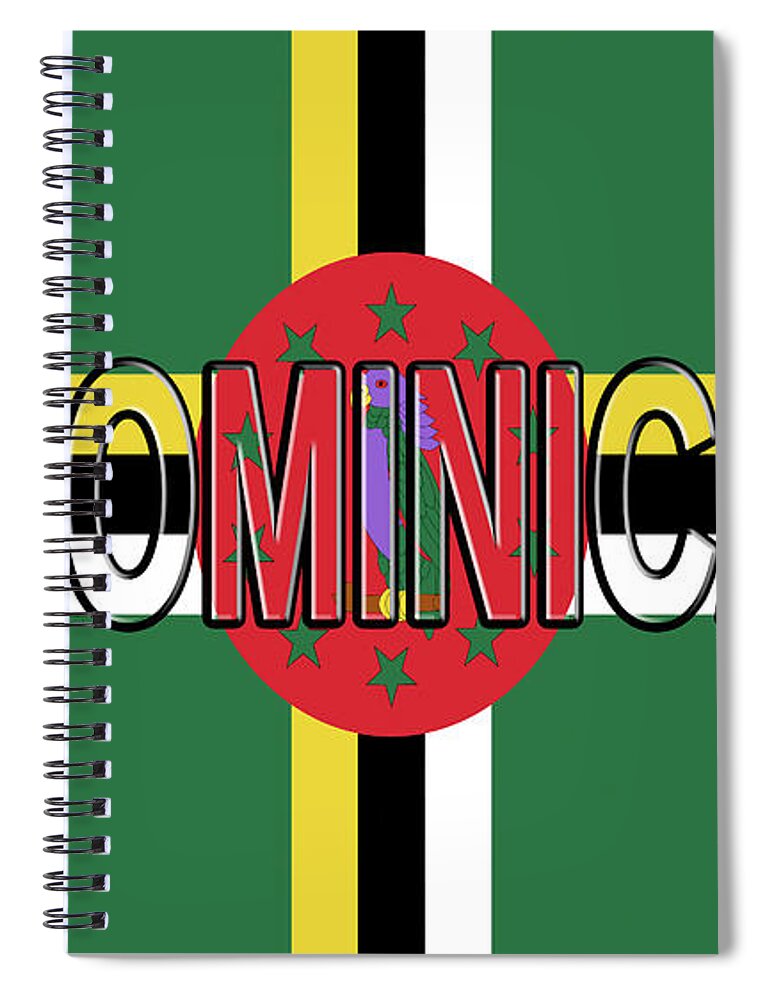 Dominica Spiral Notebook featuring the digital art Flag of Dominica Word by Roy Pedersen