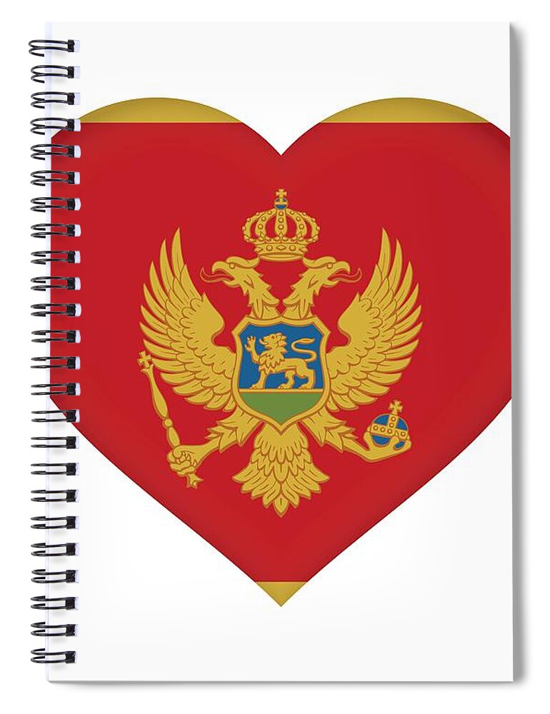 Background Spiral Notebook featuring the digital art Flag of Montenegro Heart by Roy Pedersen