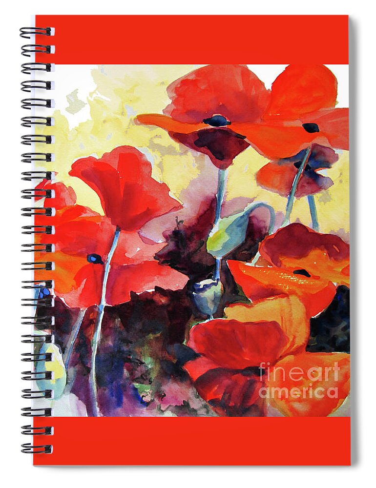 Paintings Spiral Notebook featuring the painting Flaming Poppies by Kathy Braud