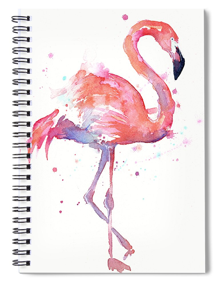 Flamingo Spiral Notebook featuring the painting Flamingo Watercolor Facing Right by Olga Shvartsur