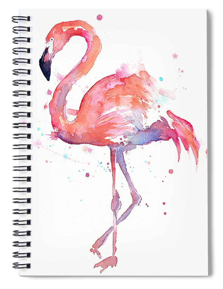 Bird Spiral Notebook featuring the painting Flamingo Watercolor by Olga Shvartsur