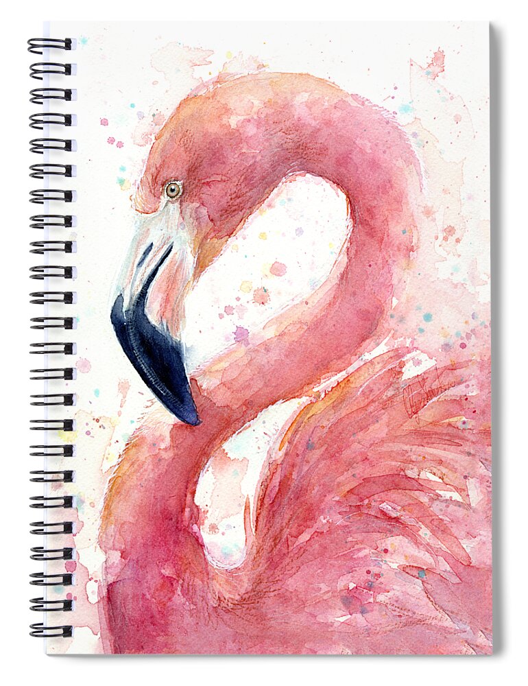 Flamingo Spiral Notebook featuring the painting Flamingo Watercolor Painting by Olga Shvartsur