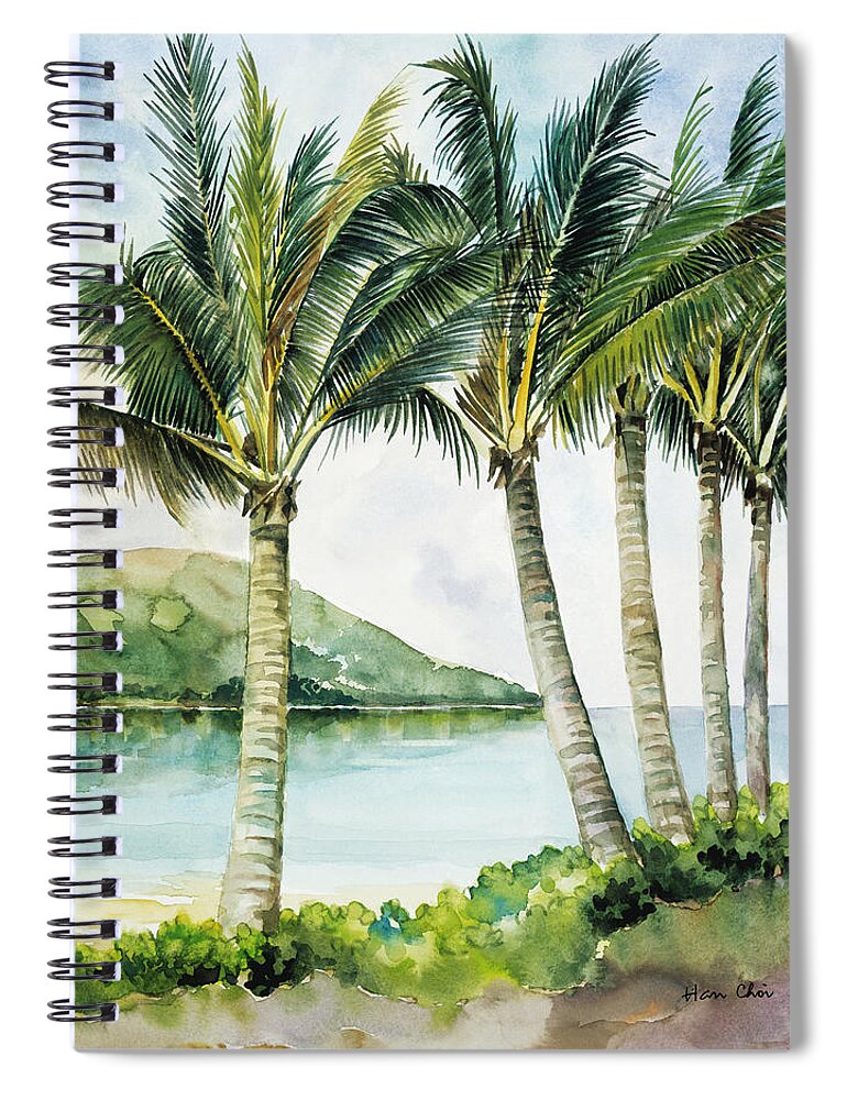 Palm Tree Spiral Notebook featuring the painting Flapping Palm Trees by Han Choi - Printscapes