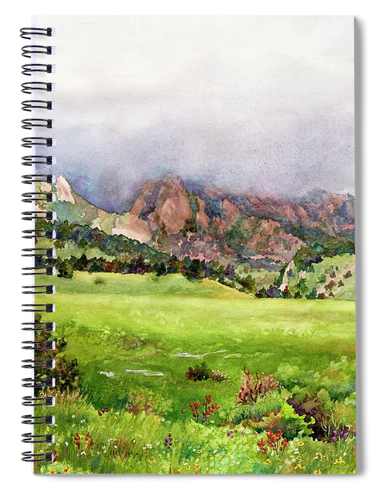 Flatirons Painting Spiral Notebook featuring the painting Flatirons Vista by Anne Gifford