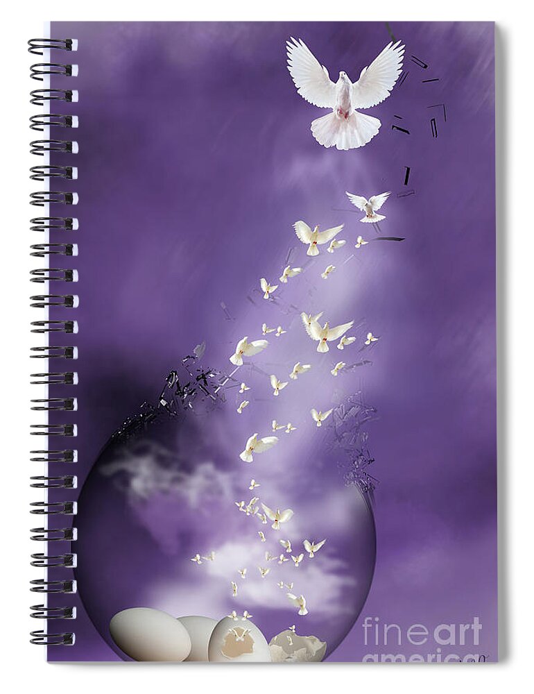 Doves Spiral Notebook featuring the mixed media Flight to Freedom by Jim Hatch