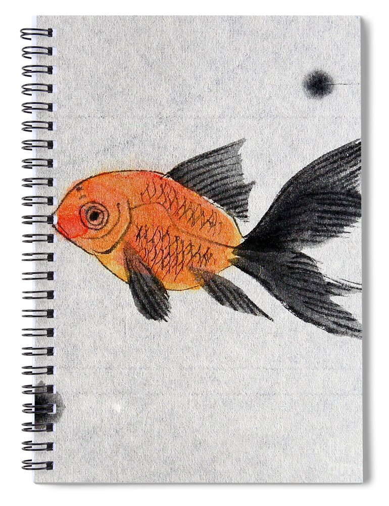Fish Spiral Notebook featuring the painting Floating by Fumiyo Yoshikawa