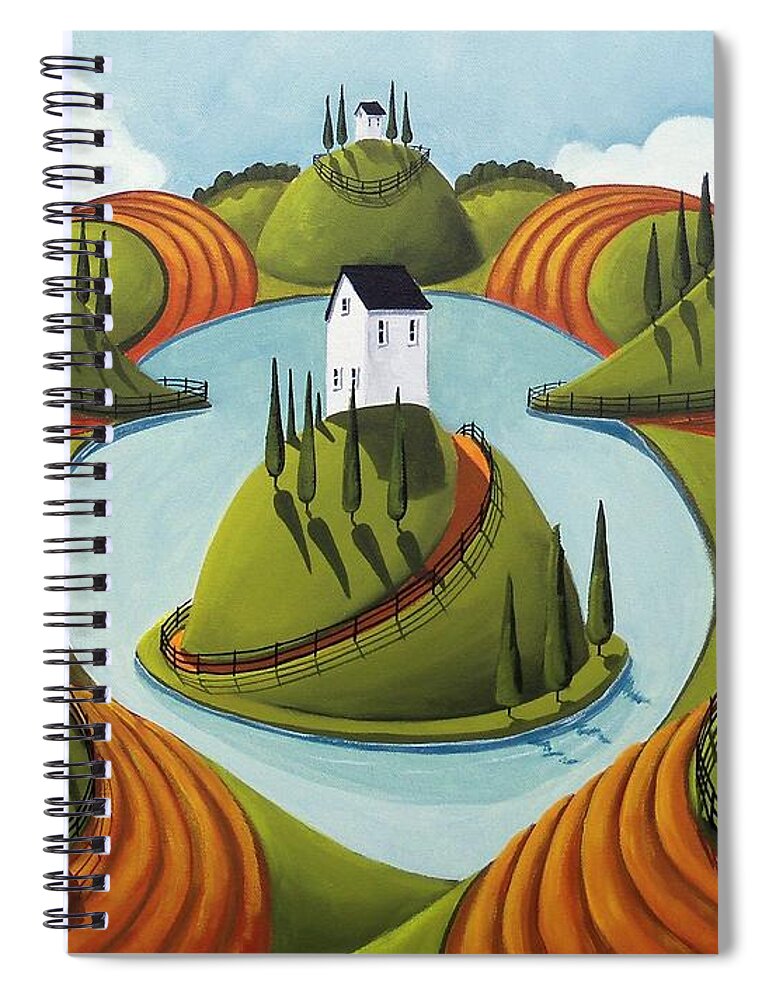 Surreal Spiral Notebook featuring the painting Floating Hill - surreal country landscape by Debbie Criswell