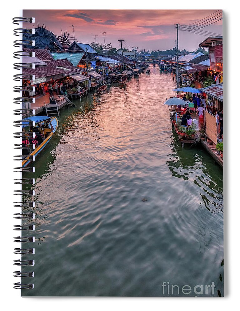 Amphawa Spiral Notebook featuring the photograph Floating Market Sunset by Adrian Evans