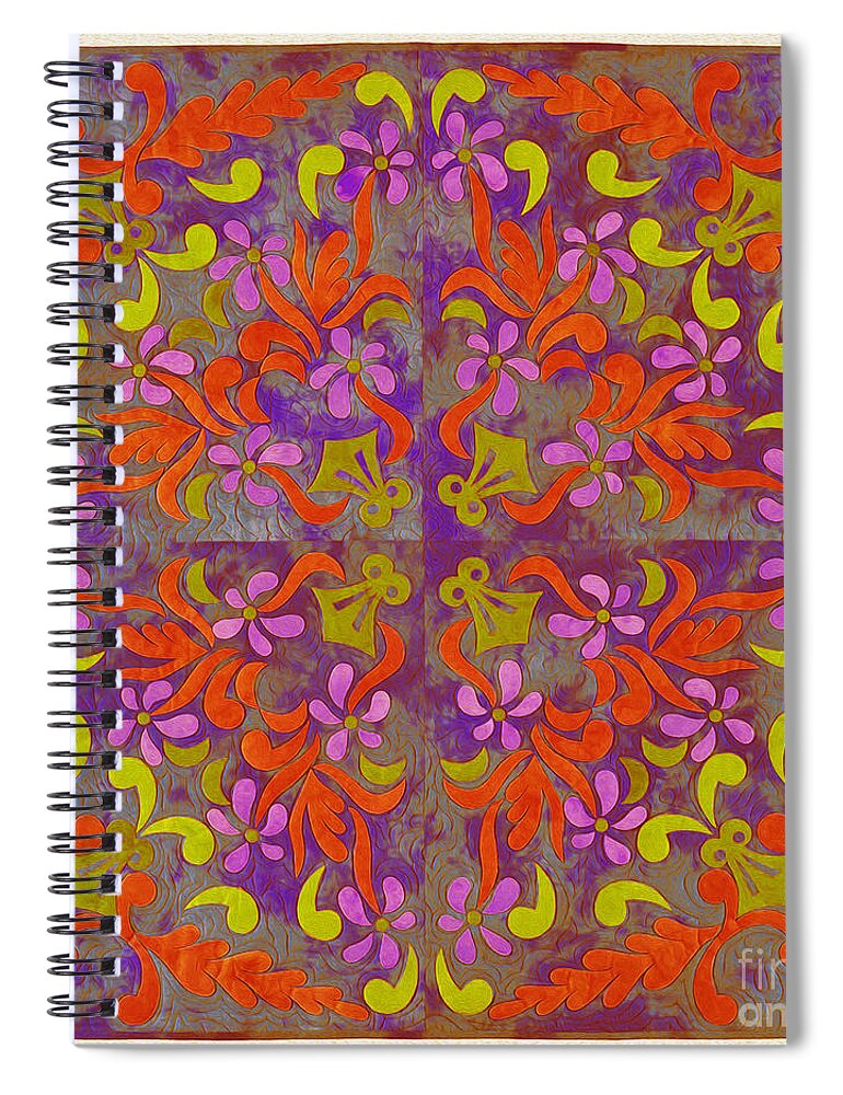 Patternart By Linda Spiral Notebook featuring the painting Florart art 34Gf by Gull G