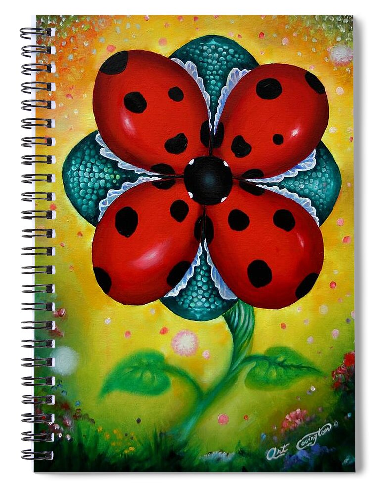 Lady Bugs Spiral Notebook featuring the painting Flower 4 Lady Bugs by Arthur Covington