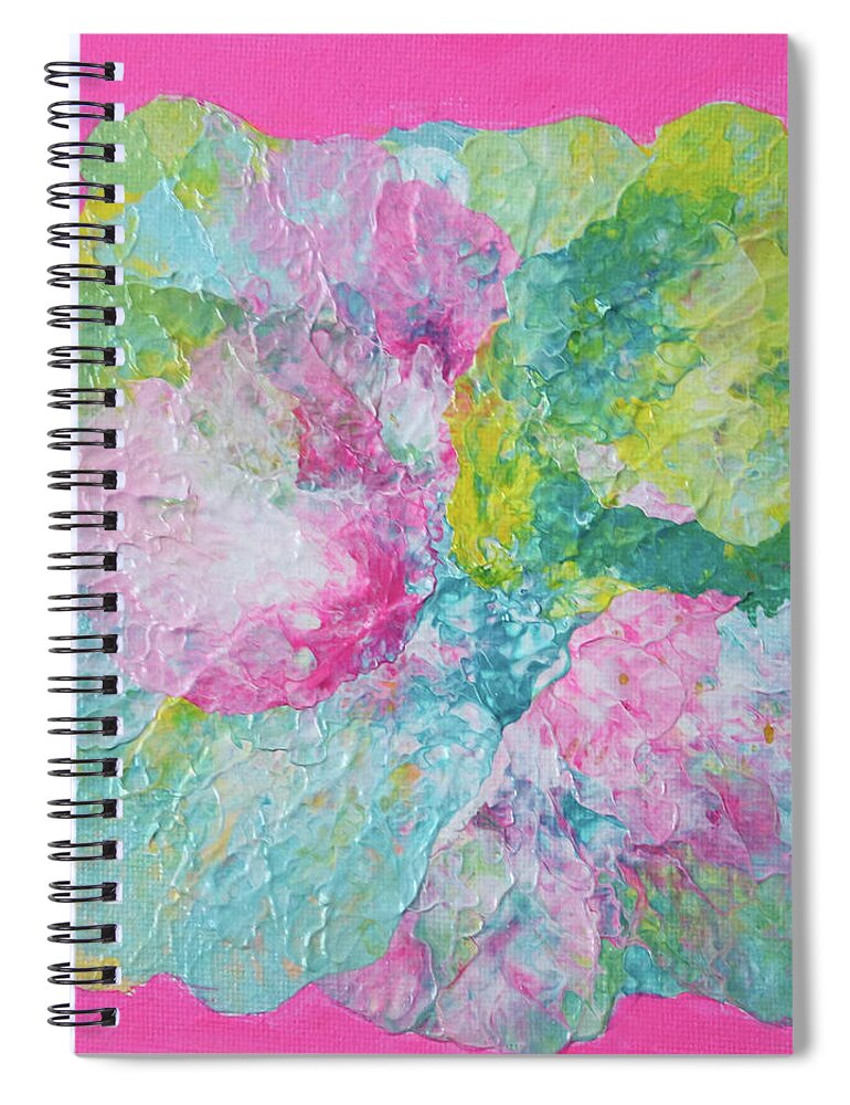 Flower Spiral Notebook featuring the painting Abstract Flower in Pink Surround by Deborah Boyd