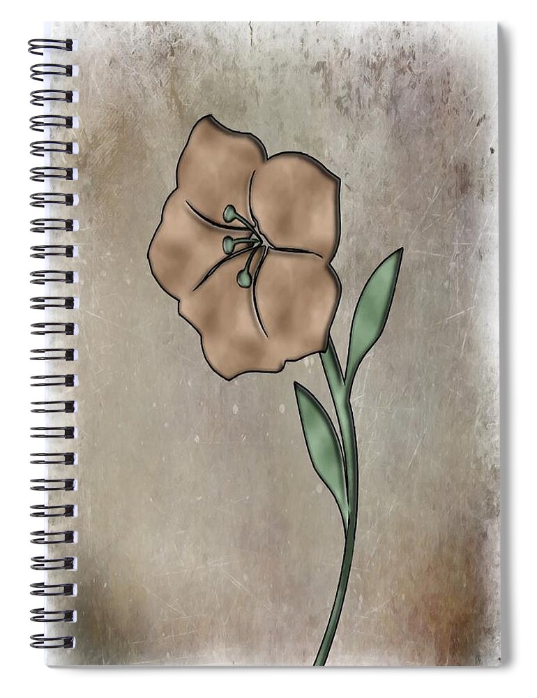 Brown Spiral Notebook featuring the mixed media Flower Misty Burst Brown Left by Movie Poster Prints