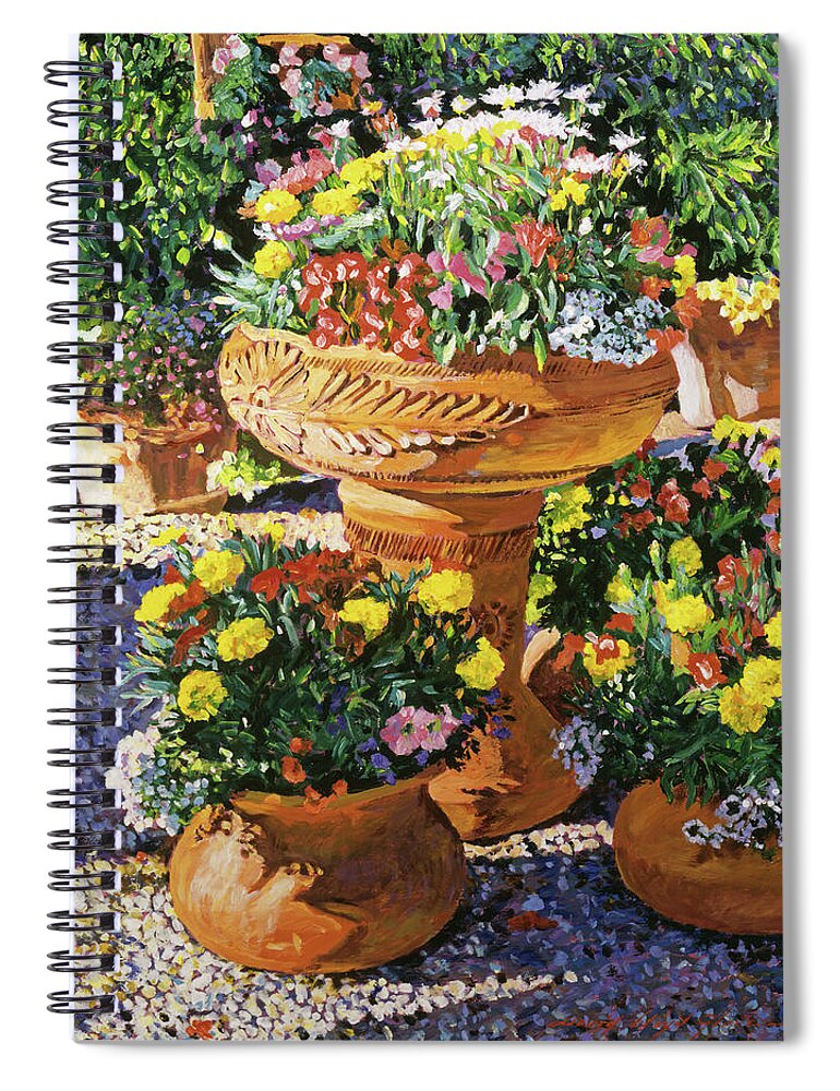 Nature Spiral Notebook featuring the painting Flower Pots in Sunlight by David Lloyd Glover