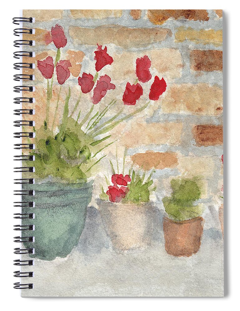 Flower Spiral Notebook featuring the painting Flower Pots by Ken Powers