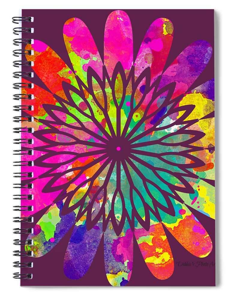 Flower Spiral Notebook featuring the digital art Flower Power 3 - TEE SHIRT DESIGN by Debbie Portwood