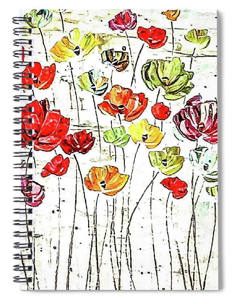 Mixed Media Spiral Notebook featuring the mixed media Flower Stems 15 by Toni Somes