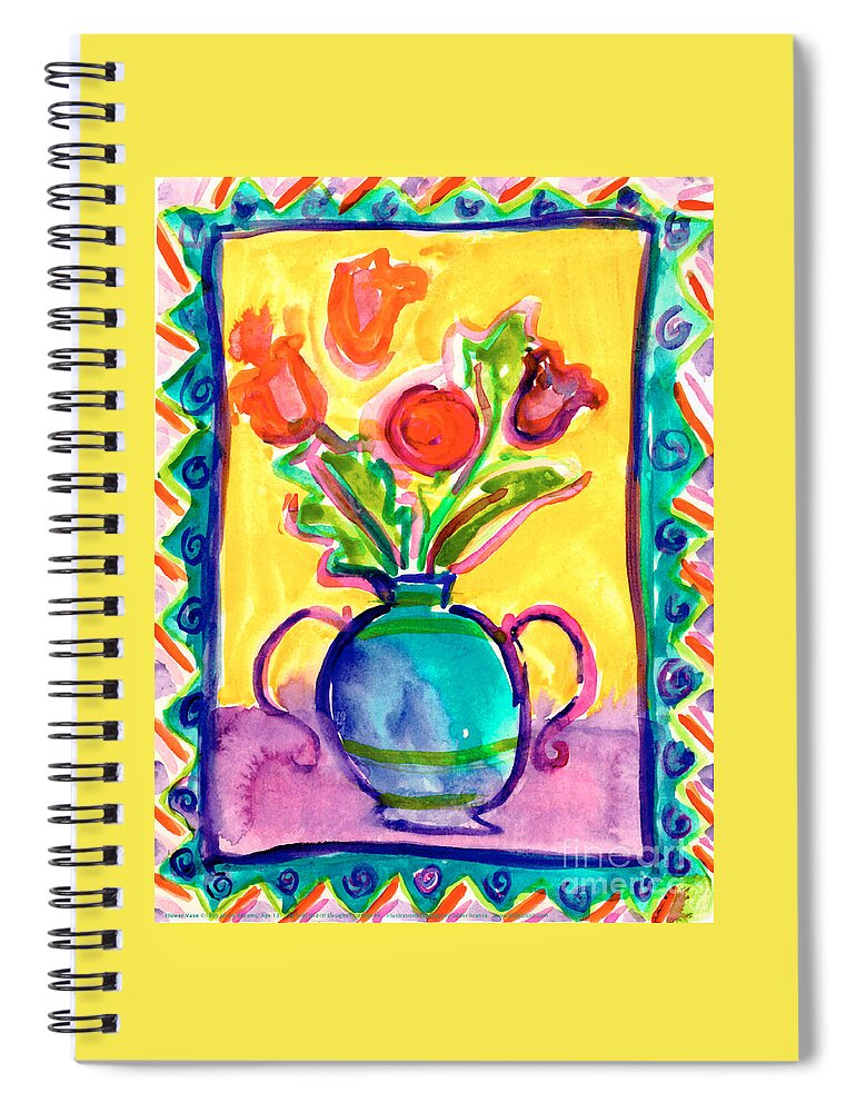 Flower Vase Spiral Notebook featuring the painting Flower Vase by Jessie Abrams Age Thirteen