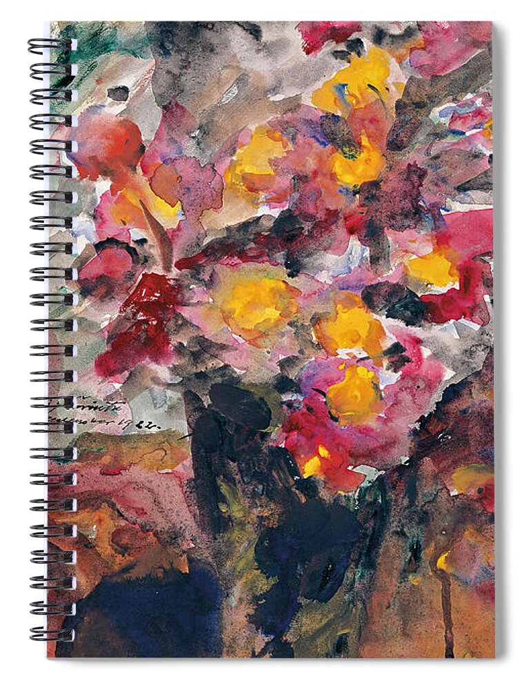 Lovis Corinth Spiral Notebook featuring the painting Flower Vase on a Table by Lovis Corinth
