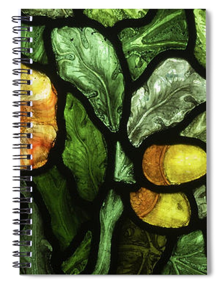 William Morris Spiral Notebook featuring the glass art Flowers and Acorns Stained Glass by William Morris