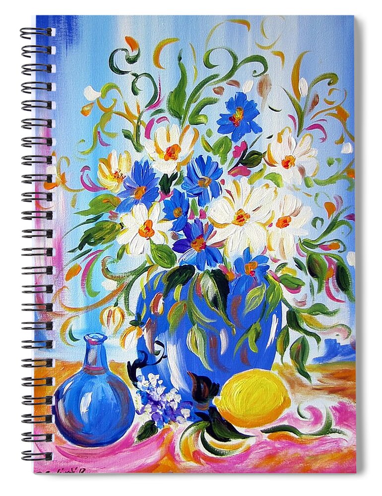 Flowers Spiral Notebook featuring the painting Flowers and lemon by Roberto Gagliardi