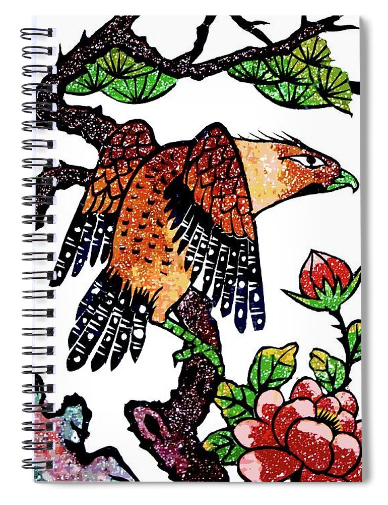 Bird Spiral Notebook featuring the mixed media Flowers And The Bird by Ian Gledhill