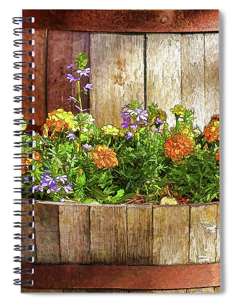 Linda Brody Spiral Notebook featuring the digital art Flowers in a Barrel Abstract 4 by Linda Brody