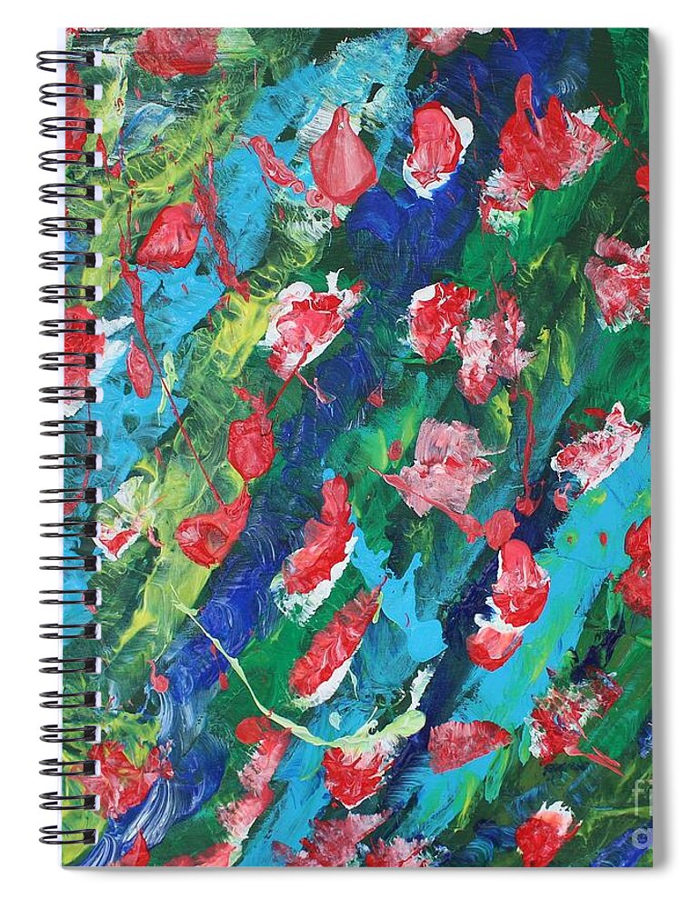 Flowers In The Sea   Bliss Contentment Delight Elation Enjoyment Euphoria Exhilaration Jubilation Laughter Optimism  Peace Of Mind Pleasure Prosperity Well-being Beatitude Blessedness Cheer Cheerfulness Content Spiral Notebook featuring the painting Poppies by Sarahleah Hankes