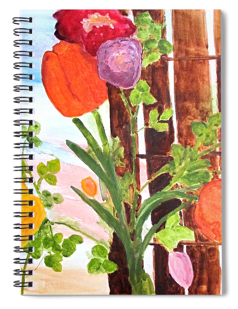 Flower Spiral Notebook featuring the painting Flowers on a Fence by Sandy McIntire