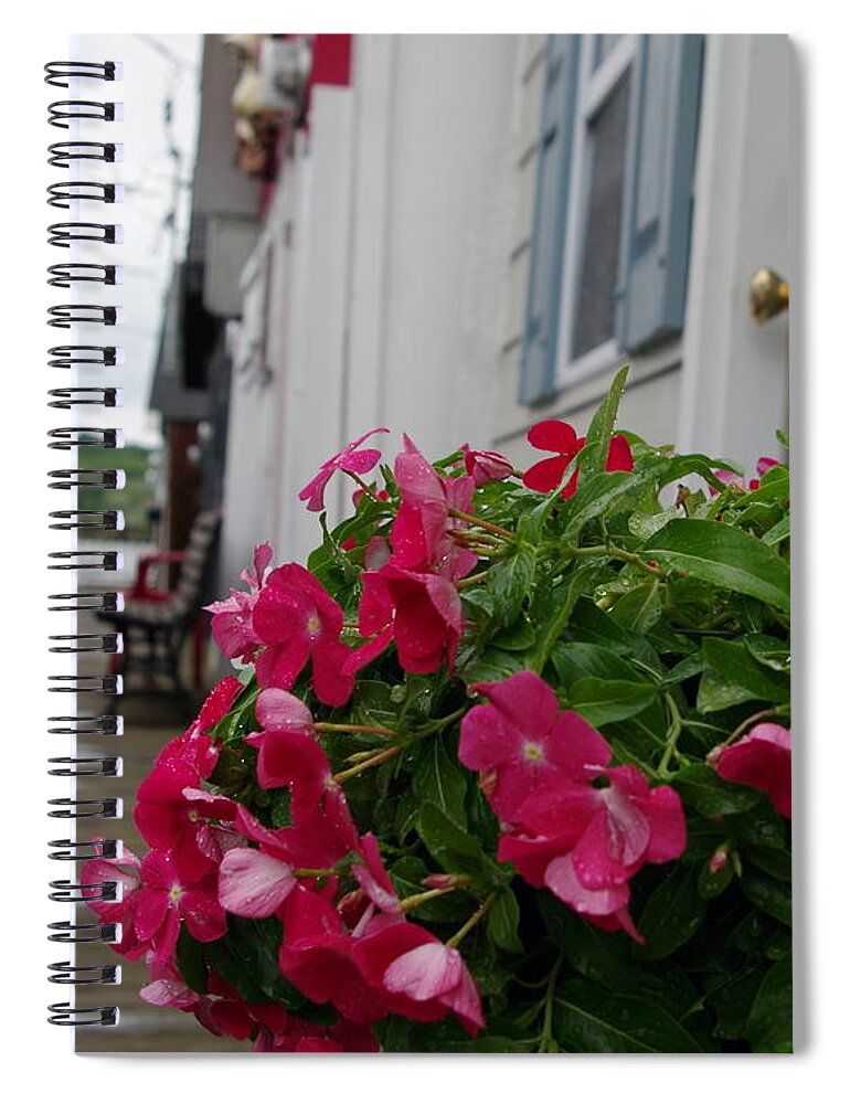 Floral Spiral Notebook featuring the photograph Flowers on the Pier by Mary Courtney