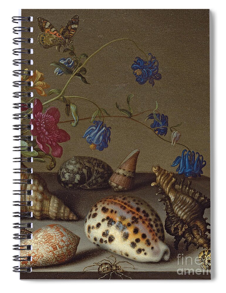 Still Life Spiral Notebook featuring the painting Flowers, shells and insects on a stone ledge by Balthasar van der Ast