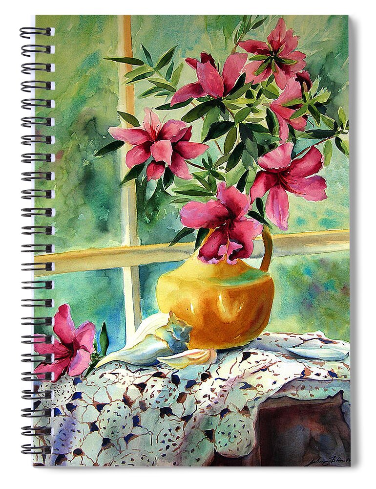 Original Watercolors Spiral Notebook featuring the painting Flowers shells and lace by Julianne Felton