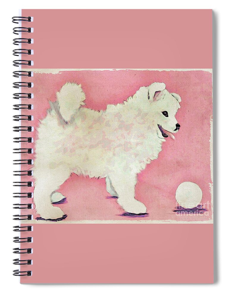 The Neighbors Puppy Spiral Notebook featuring the painting Fluffy Pup by Phyllis Kaltenbach