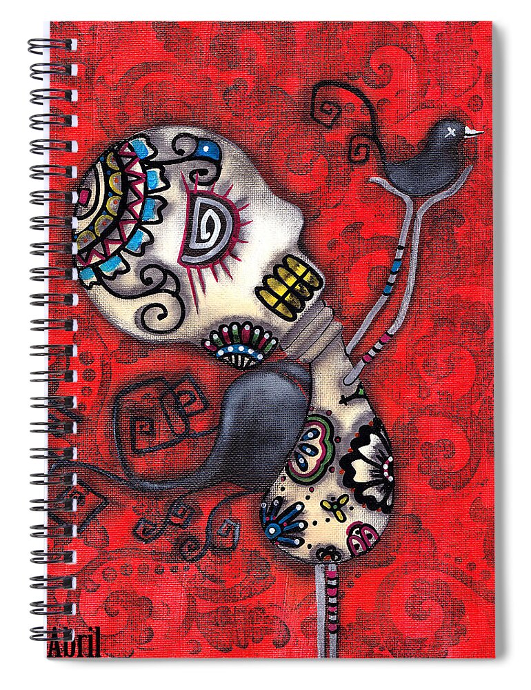 Day Of The Dead Spiral Notebook featuring the painting Fly with Me by Abril Andrade
