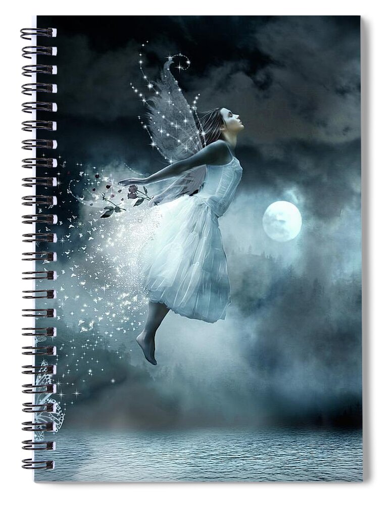 Flying In Your Dreams. Girl Flying Spiral Notebook featuring the digital art Flying in your dreams by Lilia S