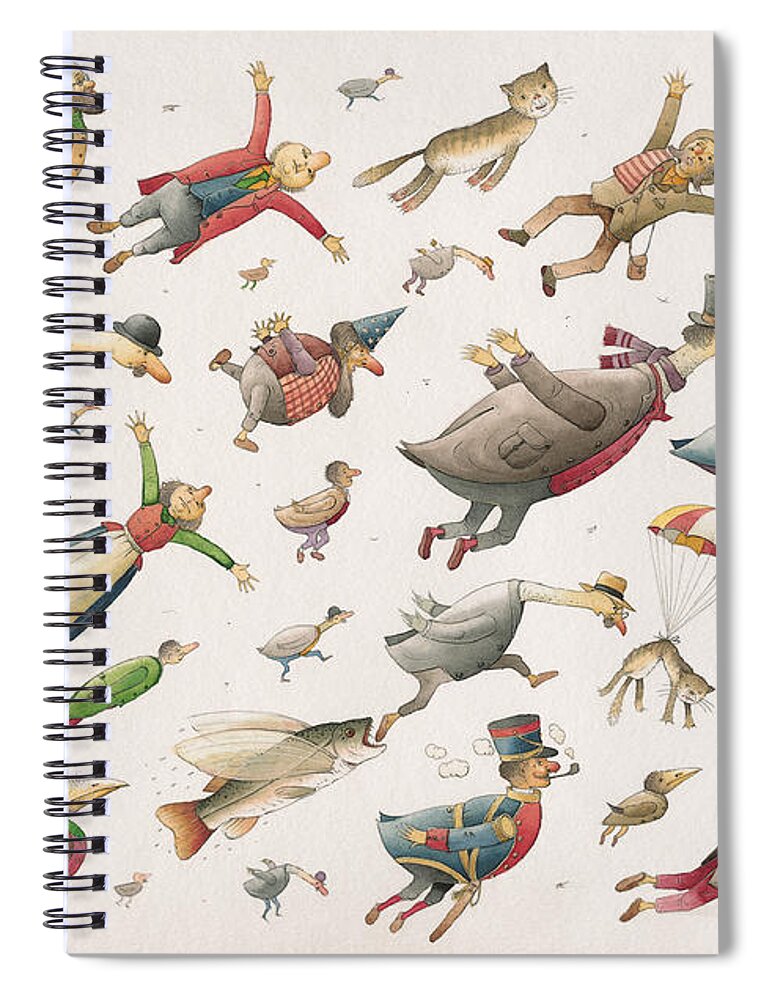 Sky Birds Flying Airplane Spiral Notebook featuring the painting Flying by Kestutis Kasparavicius